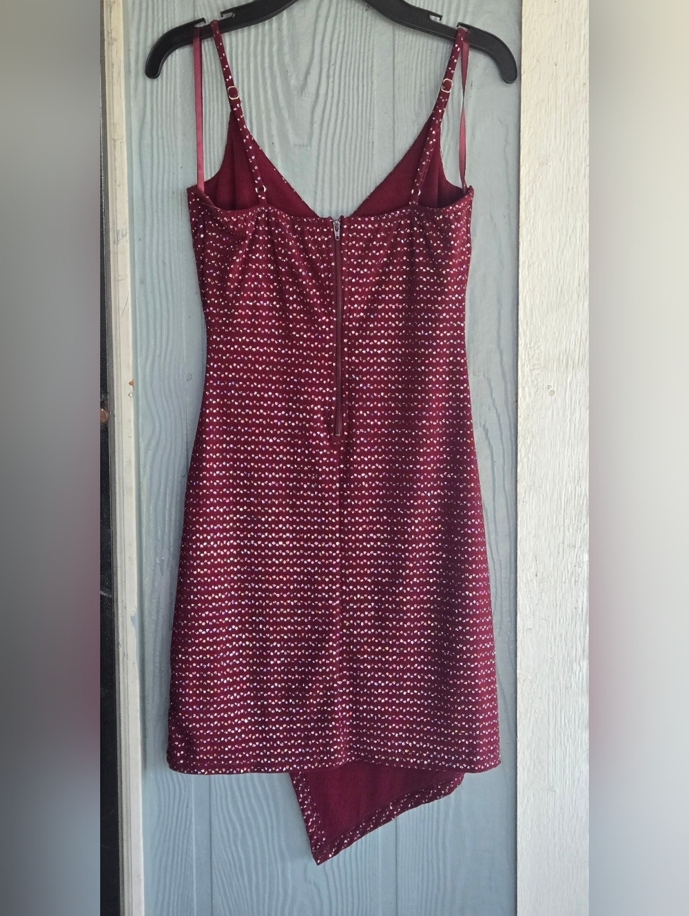 Windsor Burgundy Sequin Asymmetrical Slip Dress - Picture 4 of 11